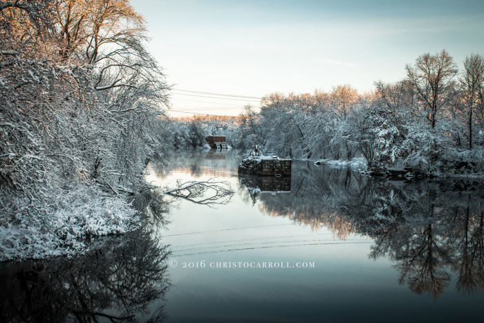 Snow Covered Stone Island on the Concord River